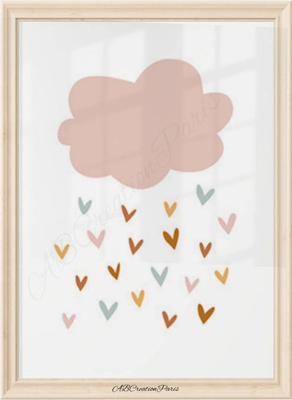 affiche nuage coloré vieux rose pour chambre bébé fille