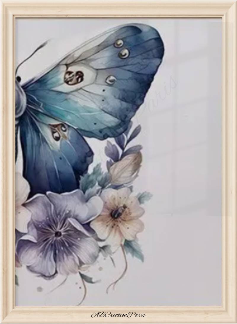 affiche aile de papillon coloris bleu violet pour décoration chambre bebe 