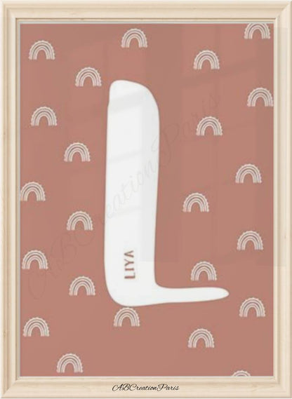 Affiche initiale et prénom personnalisé coloris terracotta