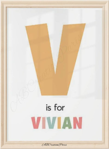 Affiche prénom personnalisé couleur jaune prénom 
