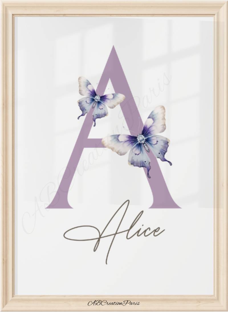 affiche personnalisation initiale et prénom pour chambre fille 