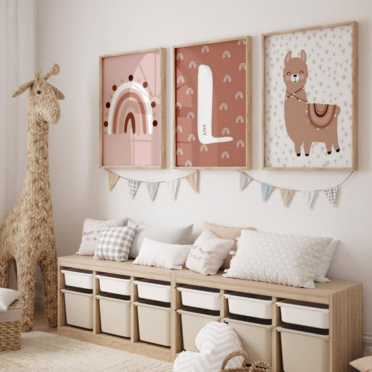affiche chambre bebe  lama alpaga terracotta