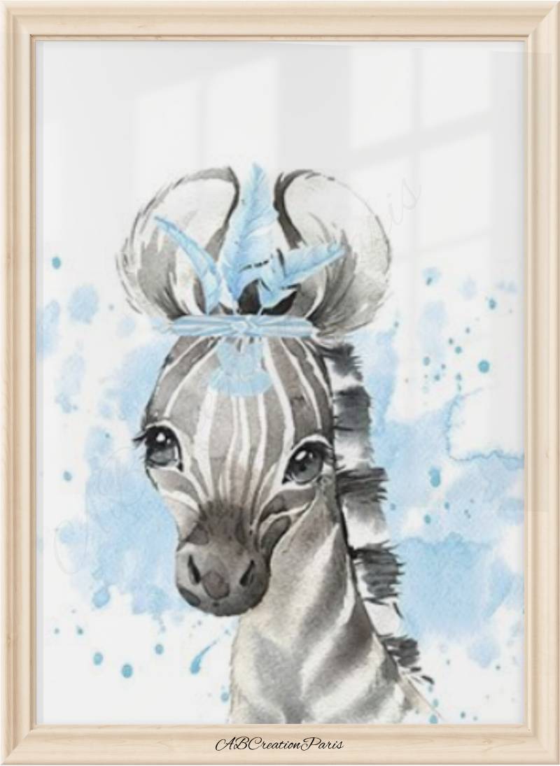affiche zèbre savane bleu chambre enfant garçon décoration murale
