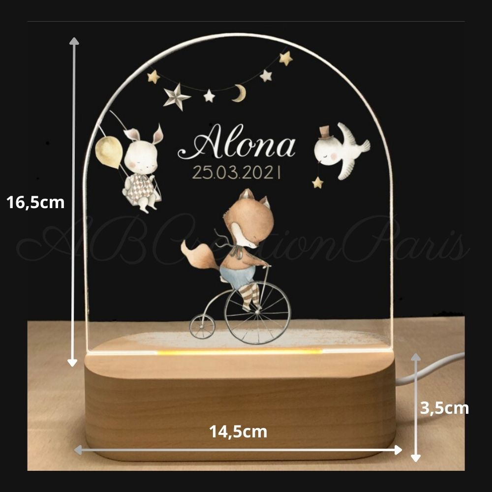 Veilleuse de naissance personnalisé motif renard 