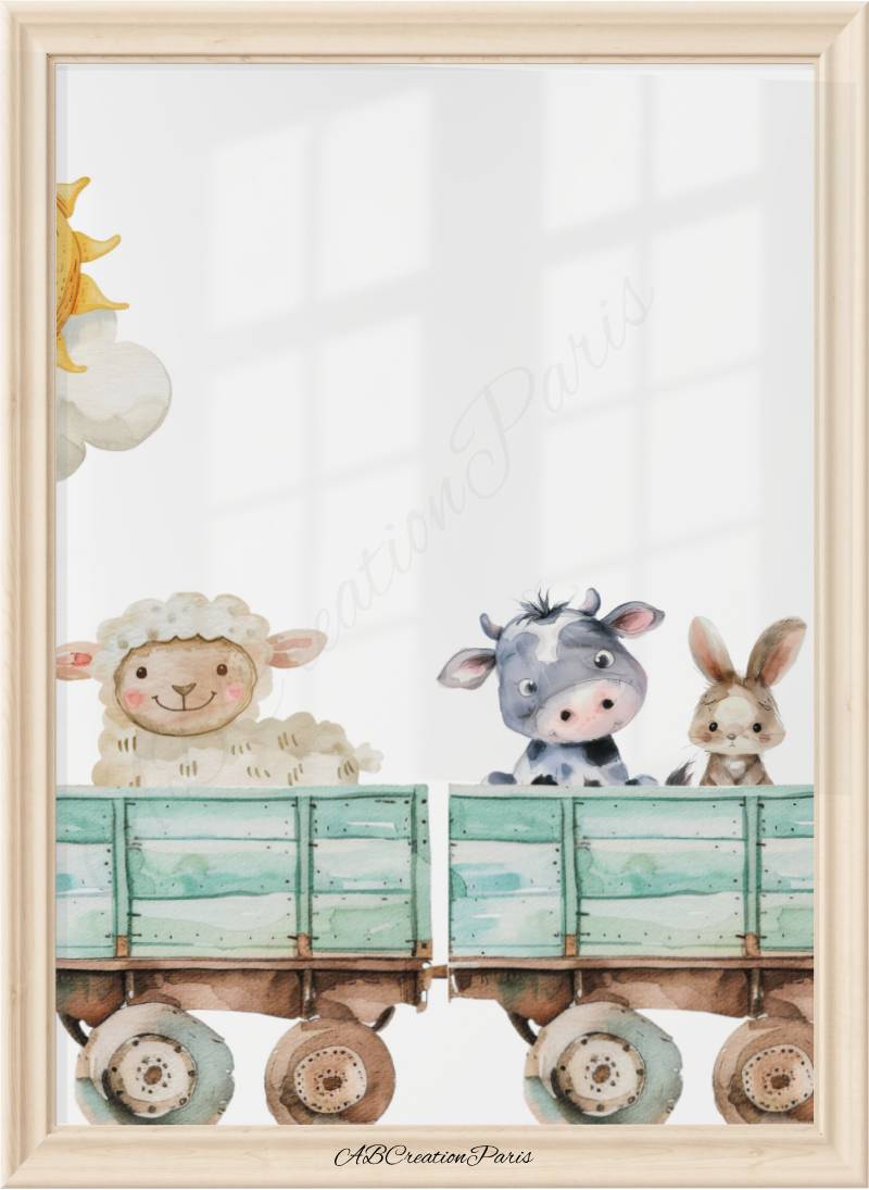 affiche aquarelle tracteur pour chambre enfant
