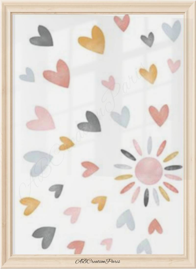 decoration murale pastel pour chambre bebe fille avec coeurs et soleil