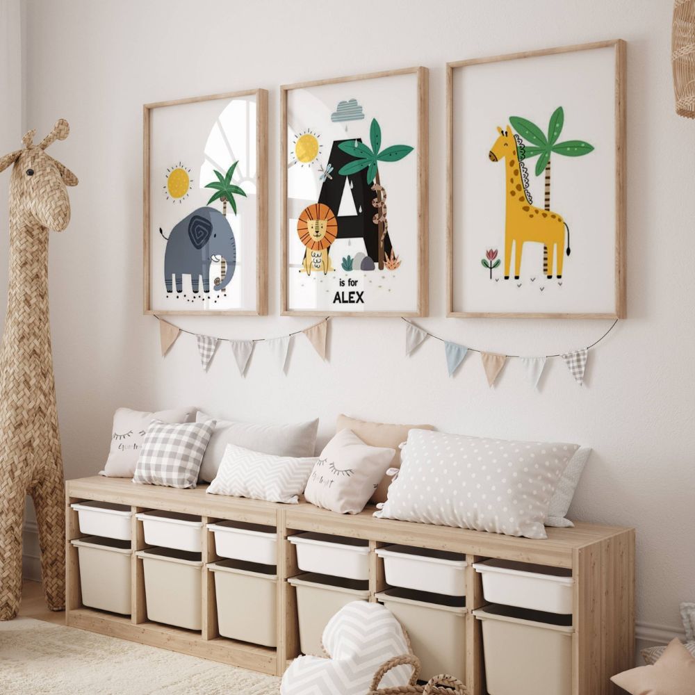 affiche murale chambre bebe theme animaux de la jungle