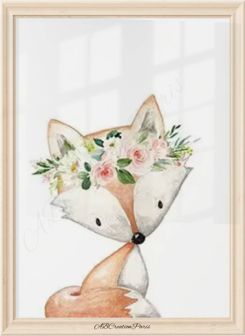 affiche renard avec une couronne de fleur