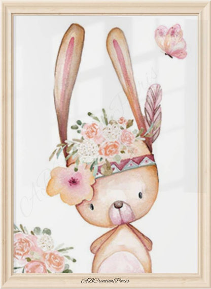 affiche animaux de la foret - lapin et papillon 