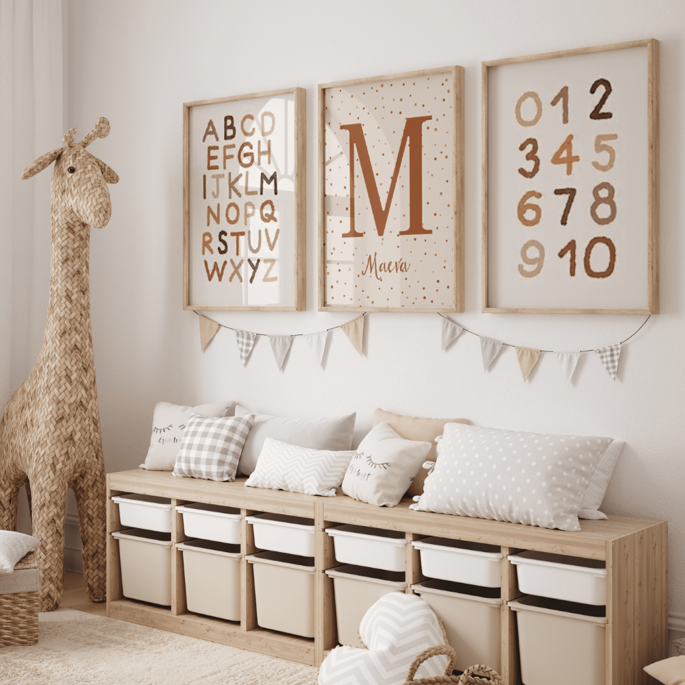 poster éducatif chambre enfant terracotta avec alphabet 