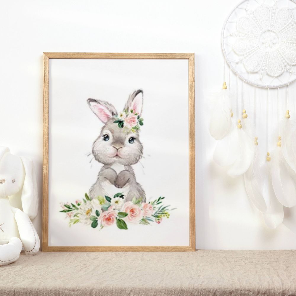 poster lapin et fleurs