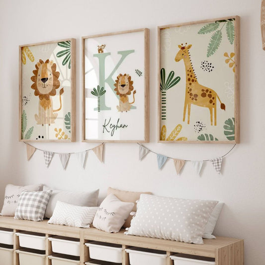 poster lion et girafe theme jungle