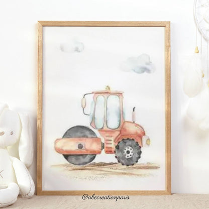 Affiche Véhicule Aquarelle - Déco chambre mixte
