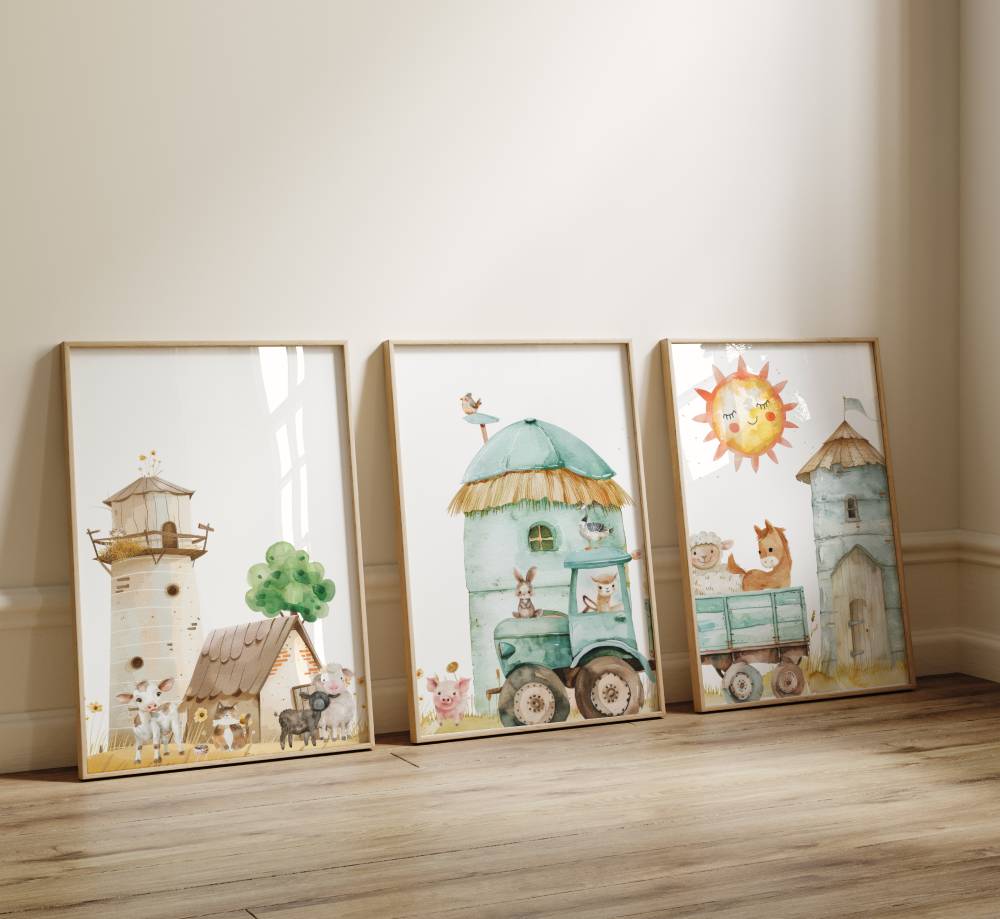 affiche animaux de la ferme maison soleil chambre bébé