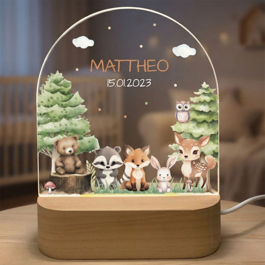 veilleuse bébé animaux de la foret personnalisé pour chambre 