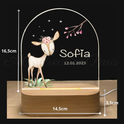 Veilleuse bébé biche cadeau de naissance personnalisée pour petite fille 
