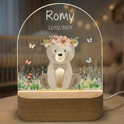 veilleuse personnalisé motif ours avec prénom et date de naissance
