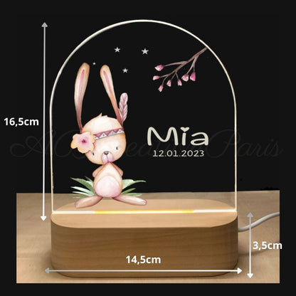 Veilleuse lapin pour bébé fille avec prénom et date de naissance