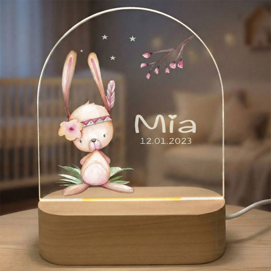 Veilleuse lapin personnalisable pour cadeau de naissance fille