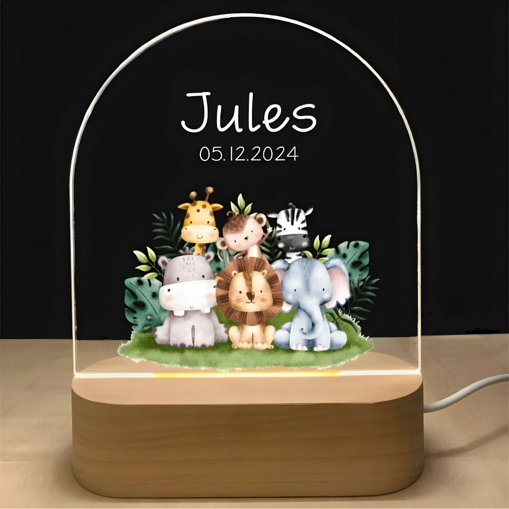 veilleuse personnalisee pour bebe thème animaux de la jungle
