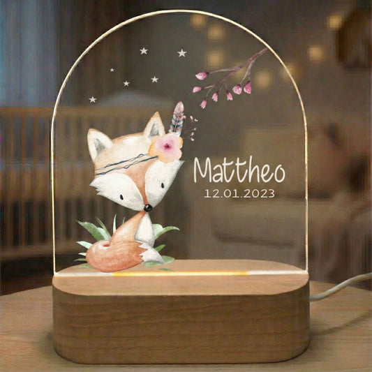 veilleuse bebe renard pour petite fille avec prénom et date de naissance