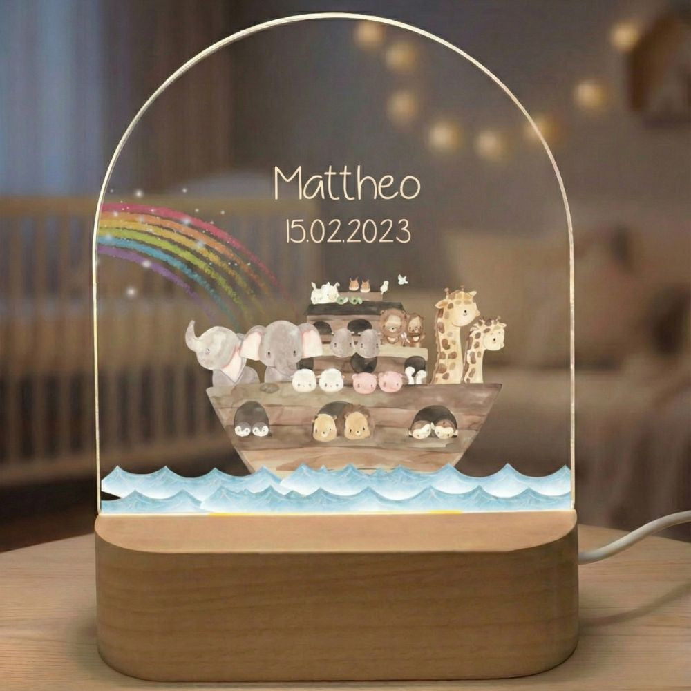 veilleuse arche de noé personnalisée prenom pour chambre enfant 
