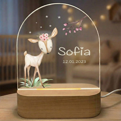 Veilleuse bébé biche avec prénom personnalisé et date de naissance