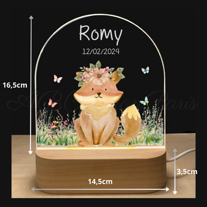 Veilleuse Personnalisée Renard avec Couronne de Fleurs