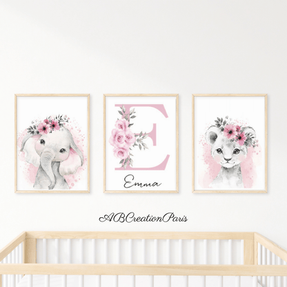 lot de 3 affiches animaux de la savane chambre bébé