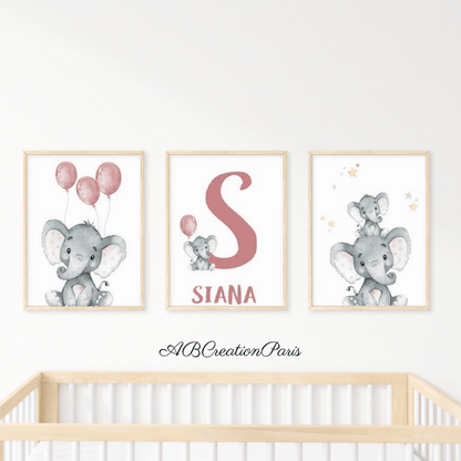 affiche elephant chambre enfant personnalisé