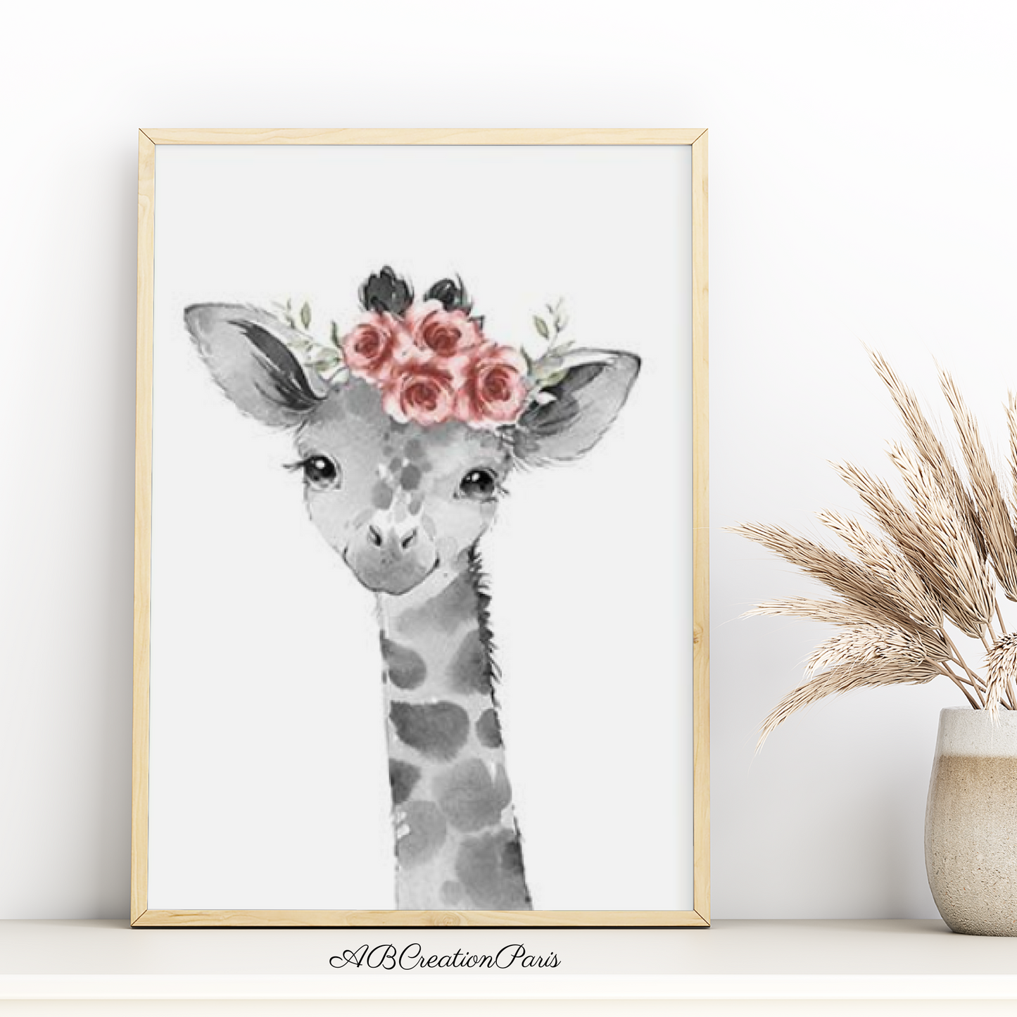 affiche girafe couronne rouge