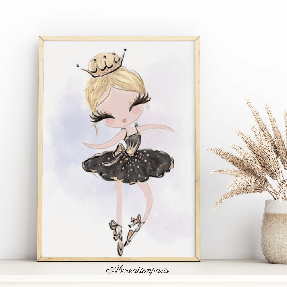 affiche murale danseuse ballerine avec une robe noir et une couronne