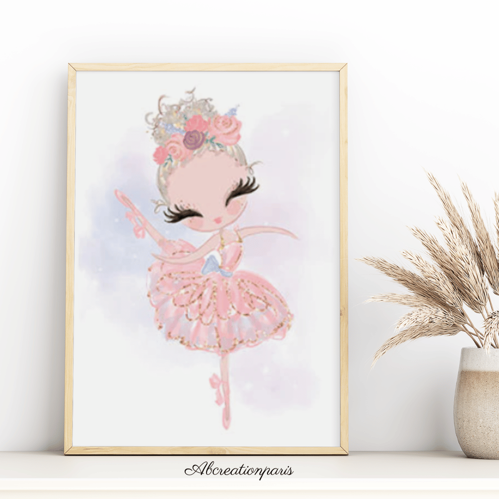 affiche danseuse en robe rose - decoration chambre enfant fille