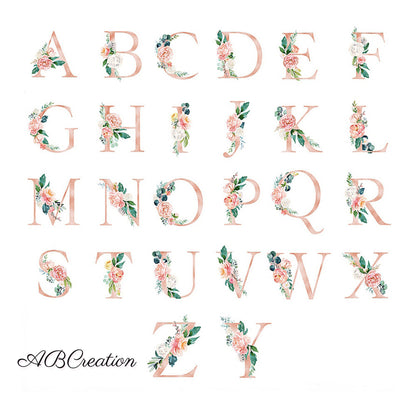 alphabet avec illustration fleur pour chambre fille 