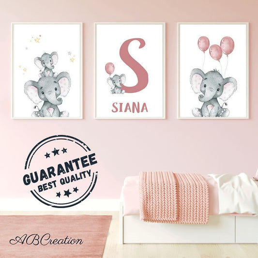Set mit 3 Elefanten-Postern – Babyzimmer-Dekoration