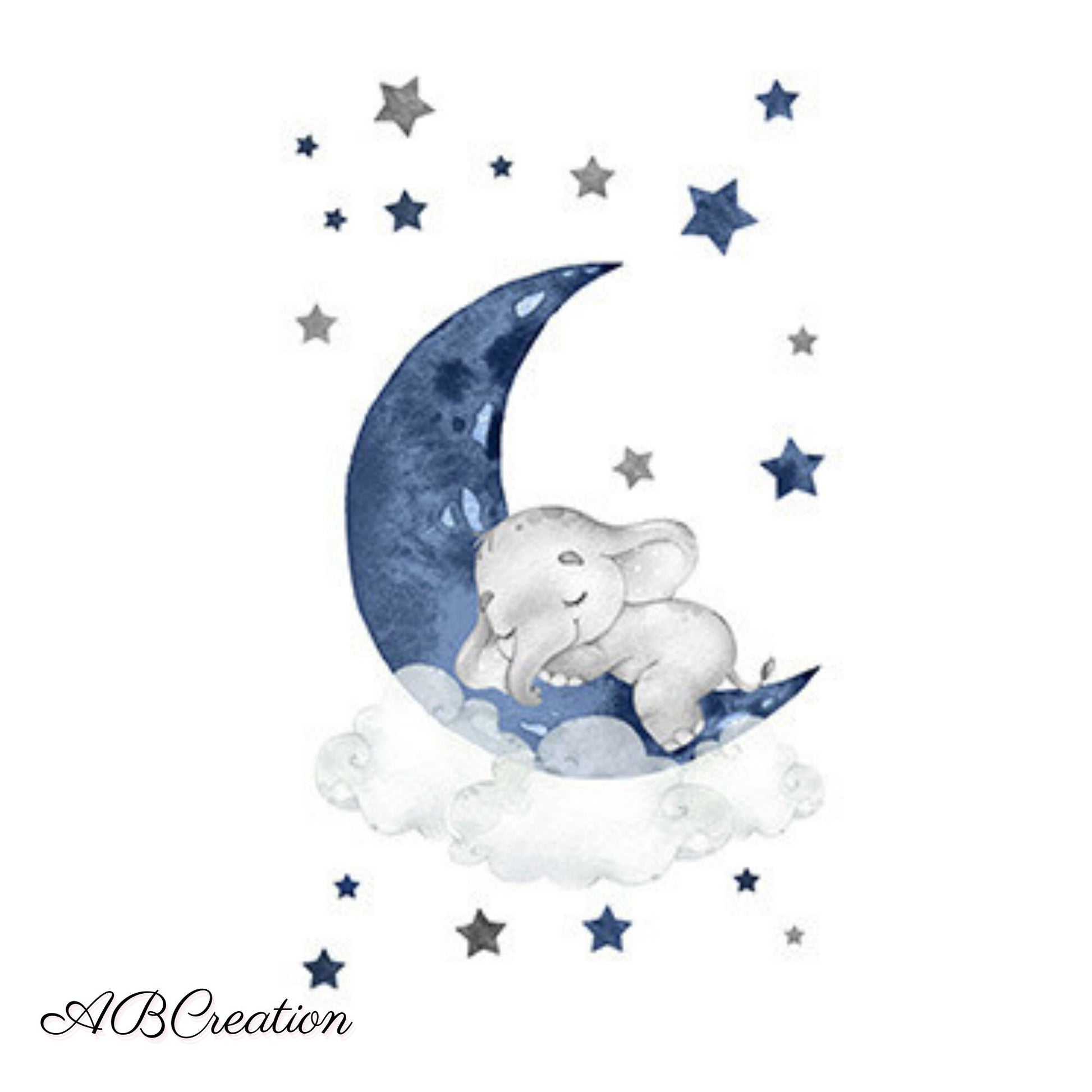 affiche éléphant gris lune bleu