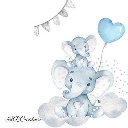 Affiches Éléphants et Prénom Personnalisée