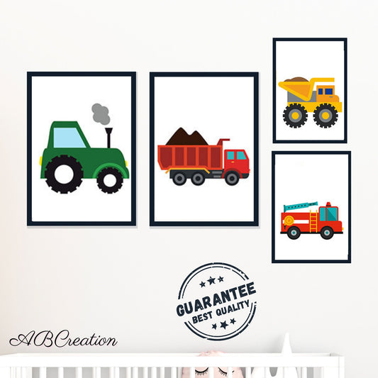 Set 3 Affiches Motif Voitures Camion - Décoration Chambre Enfant