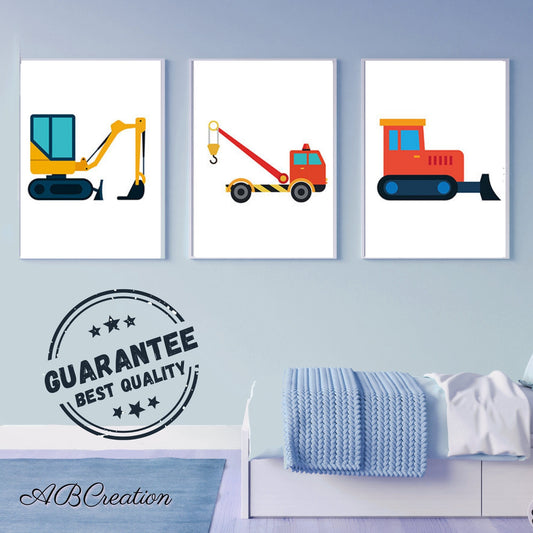 Set mit 3 Postern mit Motiv „Autos und LKWs“ – Dekoration für das Kinderzimmer