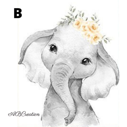 Set 3 affiches Personnalisées - Lion Girafe Eléphant Zèbre Jaune